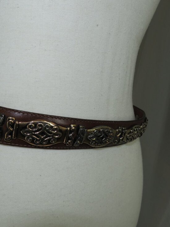 Vintage Brighton Western Concho Leather Belt • Tooled Metalwork • USA‑Made Arti main image 8